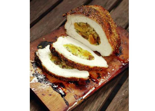 Apple-Jack-Stuffed Planked Turkey Breast