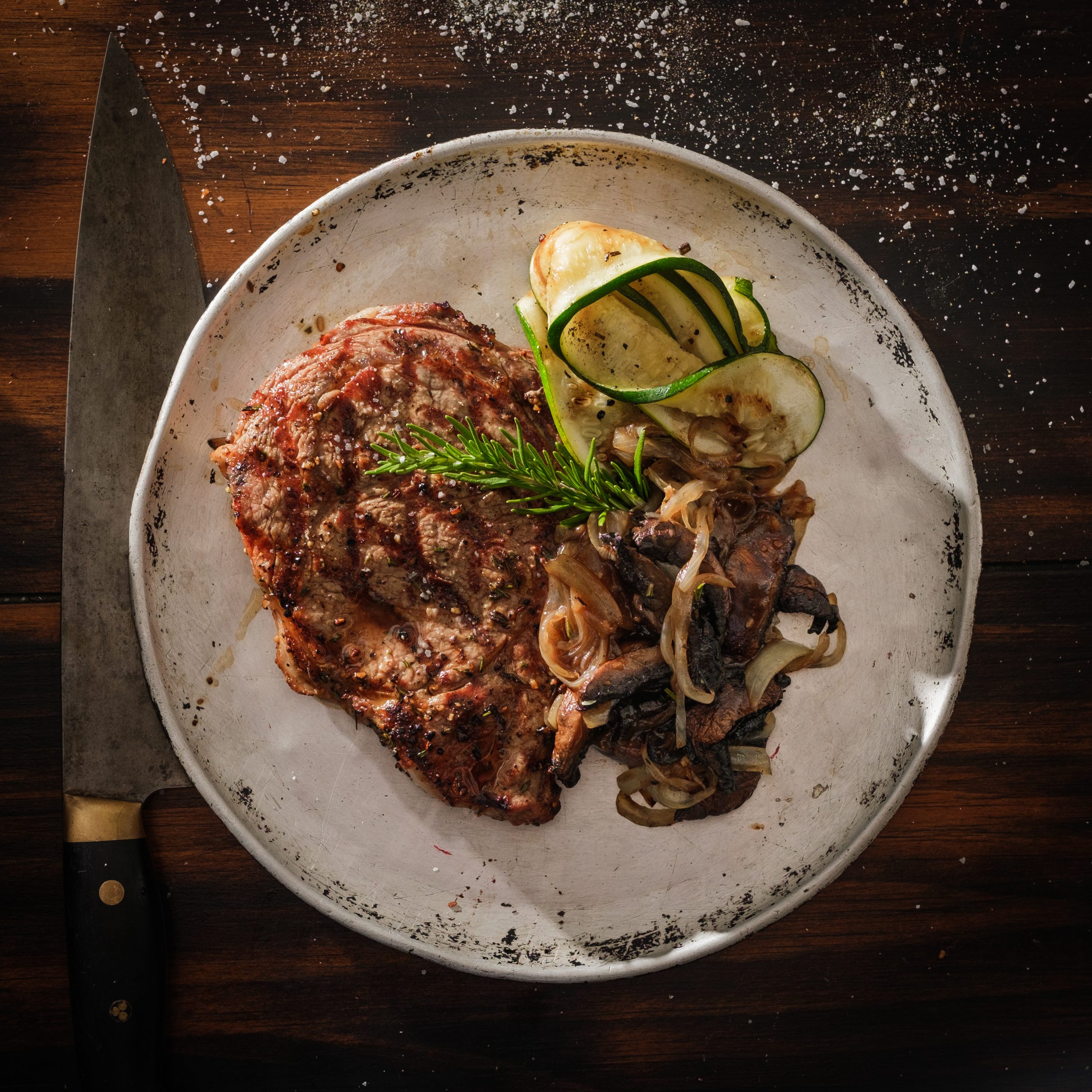 Grilled Veal Ribeye with Grill Sautéed Portobello Mushrooms & Onions - Ted Reader